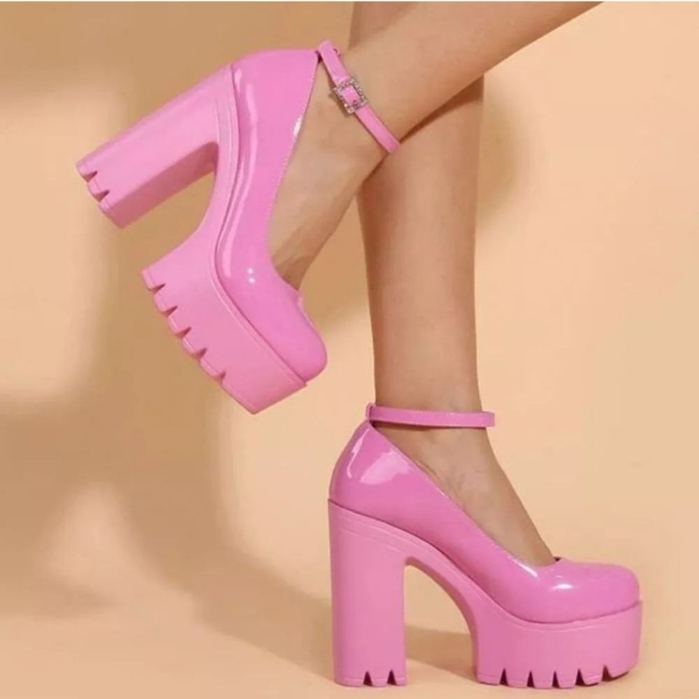 PINK Ankle Strap Woman Shoes Platform Shoes Square Heels/Pumps Size 38